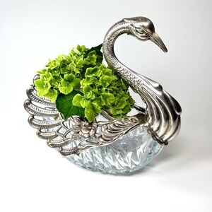 Vintage Silver and Crystal Swan Bowl